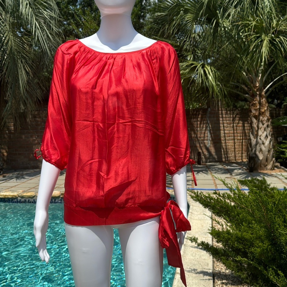 Handcrafted 100% Silk Blouse in Red